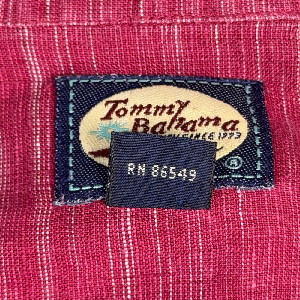 Tommy Bahama Mens XL Red Pink Striped 100% Linen Short Sleeve Camp Shirt